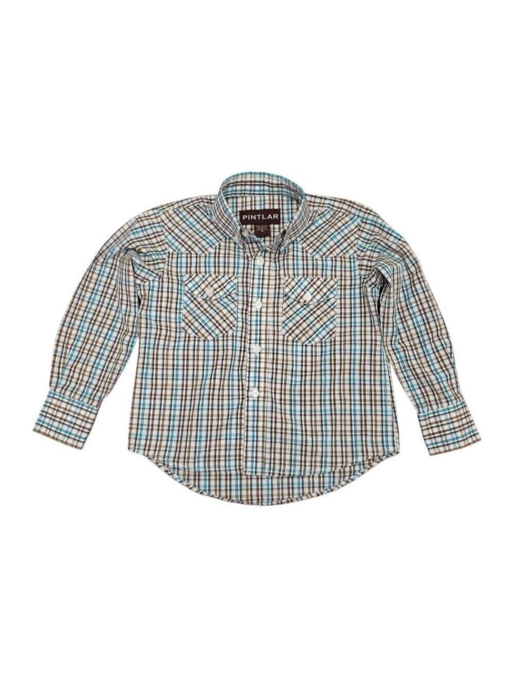 Pintlar Boys Long Sleeve Brown & Blue Button Down Shirt Small